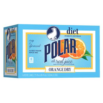 Polar Soft Drinks, Diet Orange Dry, 7.5 oz Can, 6/PK