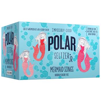 Polar Seltzer Jr, Mermaid Songs, Watermelon and Cherry Flavor, 7.5 fl oz, 6 Cans/Pack, 4 Packs/Case