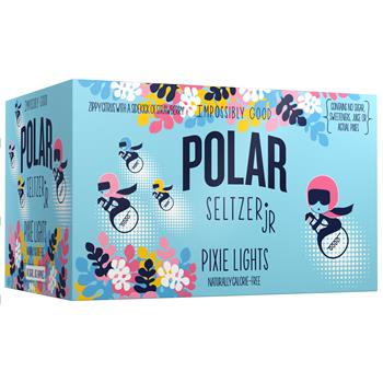 Polar Seltzer Jr, Pixie Lights, Citrus and Strawberry Flavored, 7.5 fl oz, 6 Cans/Pack, 4 Packs/Case