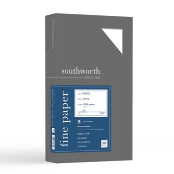 Southworth 25% Cotton Business Paper, 8.5&quot; x 14&quot;, 20 lb, White, Wove Finish, 500 Sheets/BX