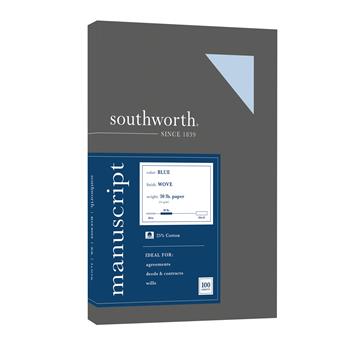 Southworth&#174; 25% Cotton Paper Blue Manuscript Covers, 9” x 12.5”, 30 lb, Blue, 100 Sheets/BX