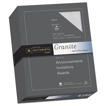 Southworth 25% Cotton Granite Specialty Paper, 24 lb, 8.5&quot; x 11&quot;, Gray, 500 Sheets/Box