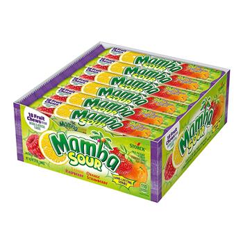 Mamba Sour Assorted Fruit Chews Three Brick Stick Pack, 2.80 oz, 24/Box