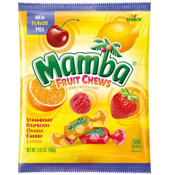Mamba Assorted Fruit Chews, 3.52 oz Bag, 12/Case