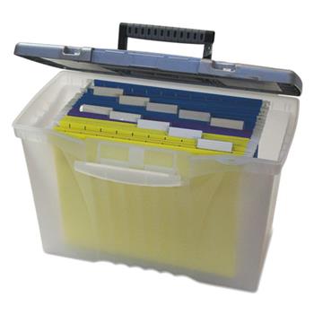 Storex Portable File Storage Box w/Organizer Lid, Letter/Legal, Clear