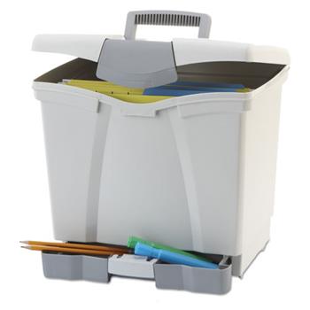 Storex Portable File Storage Box w/Drawer, Letter, Latch, Black