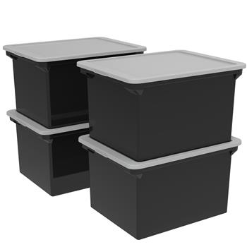 Storex Letter/Legal Portable File Tote with Lid, Black, Pack of 4