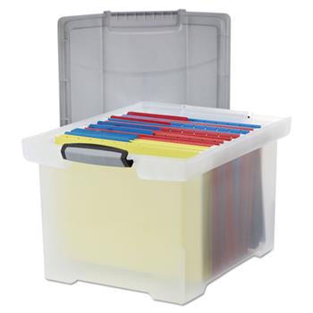 Storex Portable File Tote w/Locking Handle Storage Box, Letter/Legal, Clear