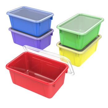 Storex Small Cubby Stoarge Bin with Cover, Assorted Colors, 5/Carton
