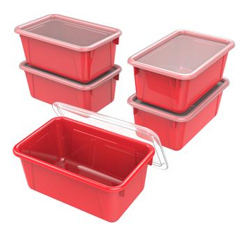 Storex Small Cubby Storage Bin with Cover, Classroom Red, 5/Carton