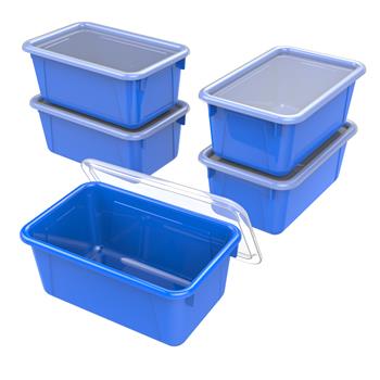 Storex Small Cubby Storage Bin with Cover, Classroom Blue, 5/Carton