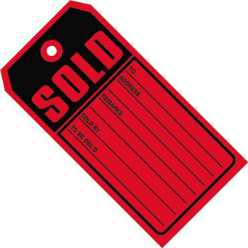 W.B. Mason Co. Sold Tags, 10 Point Card Stock, 4 3/4&quot; x 2 3/8&quot;, Red/Black, 1000/CS