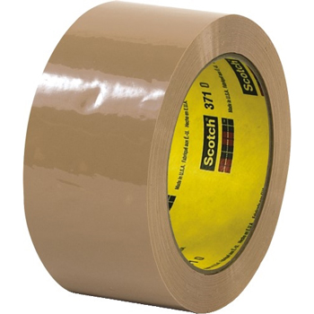 3M 371 Hot Melt Carton Sealing Tape, 2&quot; x 55 yds., 1.9 Mil, Tan, 36 Rolls/Case