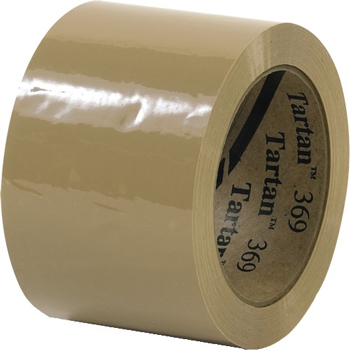3M 369 Hot Melt Carton Sealing Tape, 3&quot; x 110 yds., 1.6 Mil, Tan, 24 Rolls/Case