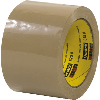 3M 375 Hot Melt Carton Sealing Tape, 3&quot; x 55 yds., 3.1 Mil, Tan, 24 Rolls/Case