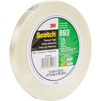 3M 893 Strapping Tape, 1/2&quot; x 60 yds., 6.0 Mil, Clear, 12 Rolls/Case