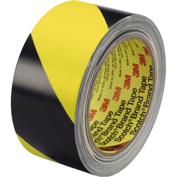 3M 5702 Striped Vinyl Tape, 5.4 Mil, 2&quot; x 36 yds., Black/Yellow, 24/CS