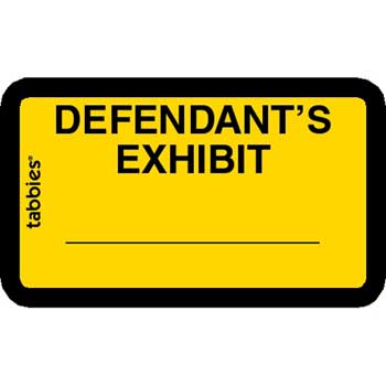 Tabbies Legal Exhibit Labels, Defendant, 1-5/8&quot; x 1&quot;, Yellow, 252/PK