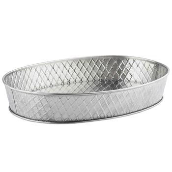 TableCraft Lattice Collection Oval Serving Platter, 12 in x 9 in x 2.125 in, Stainless Steel