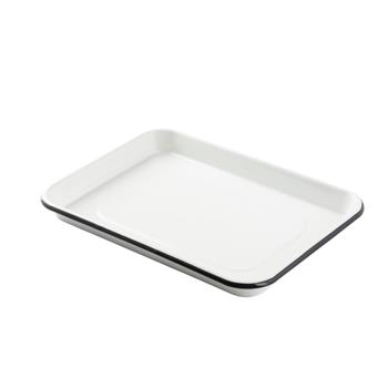 TableCraft Enamelware Collection Fourth Size Sheet Pan, 13 in x 9.5 in x 1.125 in, Enamel, White/Black