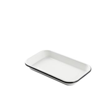 TableCraft Enamelware Collection Eighth Size Sheet Pan, 10 in x 6 in x 1.125 in, Enamel, White/Black