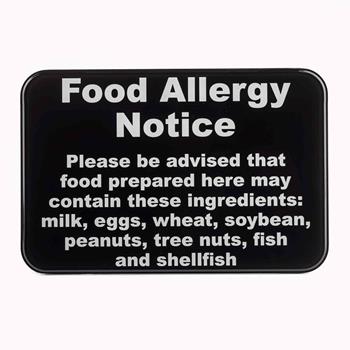 TableCraft Sign, &quot;Allergy Warning Notice&quot;, 6 in x 9 in , White on Black