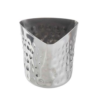 TableCraft Triangular Fry Cup, 12 oz, 3.5 in x 3.25 in x 3.375 in, Hammered Finish, Stainless Steel