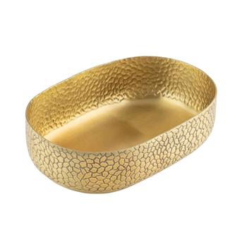 TableCraft Crackle Collection Gold Oval Bowl, 64 oz, 9.25 in x 6.375 in x 2.625 in, Aluminum, Gold