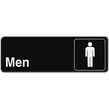 TableCraft Rectangular Sign, &quot;Men Restroom&quot;, 9 in x 3 in, Plastic
