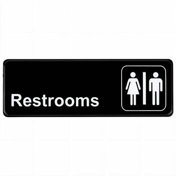 TableCraft Rectangular Sign, &quot;Women/Men Restroom&quot;, 9 in x 3 in, Plastic