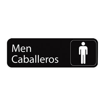 TableCraft Men/Caballeros Rectangular Sign, 9 in x 3 in x 0.125 in, Polystyrene, Black/White