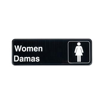 TableCraft Rectangular Sign, &quot;Women/Damas&quot; (English/Spanish), 9 in x 3 in, Plastic