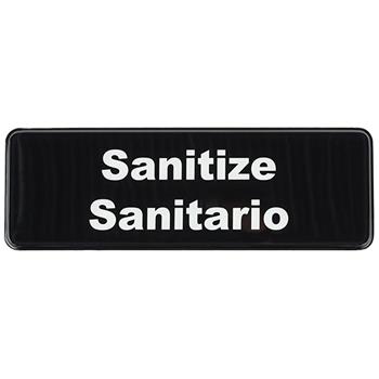 TableCraft Sanitize/Sanitario Rectangular Sign, 9 in x 3 in x 0.125 in, Polystyrene, Black/White