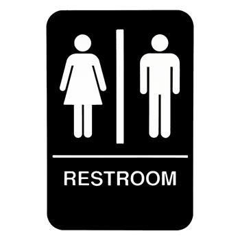 TableCraft Women/Men Restroom Rectangular Sign, ADA Compliant, 6 in x 0.125 in x 9 in, Polystyrene, Black/White