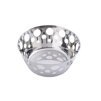 TableCraft Stamped Circle Round Basket, 7.625 in x 7.625 in x 3.125 in, Stainless Steel