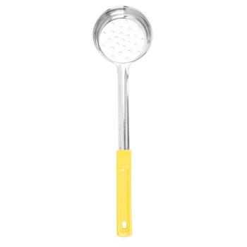 TableCraft One-Piece Perforated Spoonout, 5 oz, 13.75 in x 3.625 in x 1 in, Stainless Steel, Yellow Handle