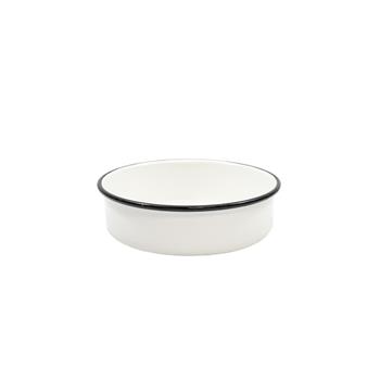 TableCraft Enamelware Collection Round Serving Bowl, 8.5 in x 8.5 in x 2.25 in, Enamel, Black/White
