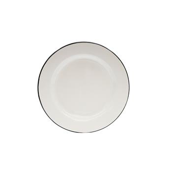 TableCraft Enamelware Collection Round Plate, 10.25 in x 10.25 in x 0.875 in, Enamel, Black/White