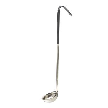 TableCraft 1 oz One-Piece Ladle with Black Handle, 2.1875 in x 4.1875 in x 12 in, Stainless Steel