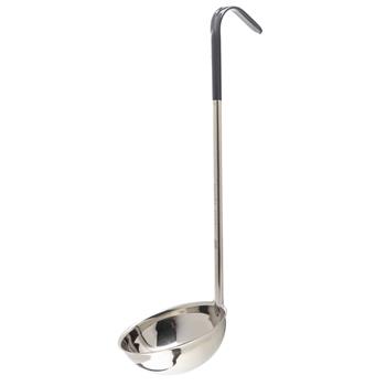 TableCraft 12 oz One-Piece Ladle with Black Handle, 4.875 in x 6.875 in x 150.5 in, Stainless Steel