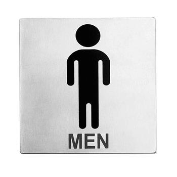 TableCraft Men Contemporary Square Sign, 5 in x 0.125 in x 5 in, Stainless Steel, Black/White