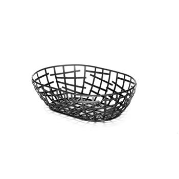 TableCraft Complexity Collection Oval Basket, 9 in x 6 in x 2.5 in, Powder Coated, Black
