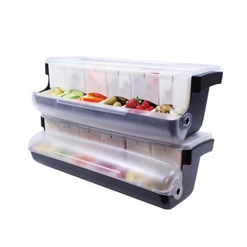 TableCraft First In, First Out Garnish Station Bar Condiment Holder with 6 White Inserts, 20.125 in x 6.625 in x 6.375 in, ABS Plastic