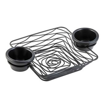 TableCraft Artisan Collection Square Basket with Integrated Ramekin Holders, 11.125 in x 7.625 in x 2 in, Powder Coated, Black