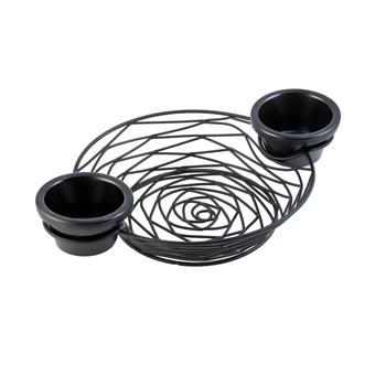 TableCraft Artisan Collection Round Basket with Integrated Ramekin Holders, 11.125 in x 8.25 in x 2 in, Powder Coated, Black