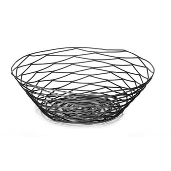 TableCraft Artisan Collection Round Basket, 10 in x 10 in x 3 in, Powder Coated, Black