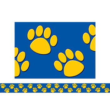 Teacher Created Resources Patterned Board Trim, Blue and Gold Paw Prints, 12/PK