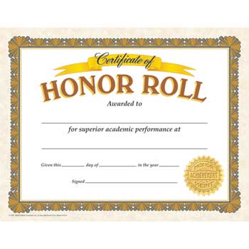TREND Classic Certificates, Honor Roll, 11&quot;w x 8 1/2&quot;h, 30/PK