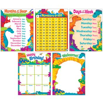 TREND Classroom Basics Dino-Mite Pals Learning Charts Combo Pack, 17&quot; x 22&quot;, 5/ST
