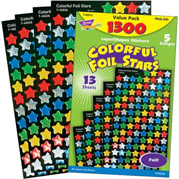 TREND Colorful Foil Stars superShapes Stickers Value Pk